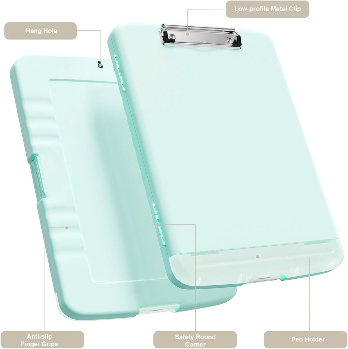 Clipboard with Storage, 8.5 x 11 Clip Board with Pen Holder, Black
