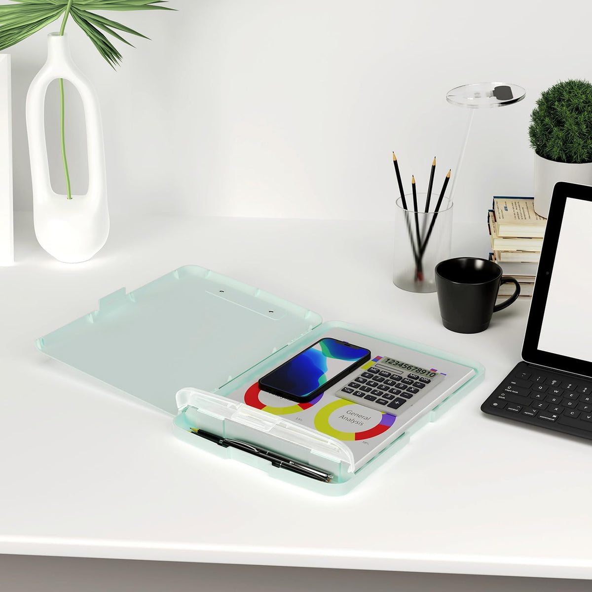 Clipboard with Storage, 8.5 x 11 Clip Board with Pen Holder, Black