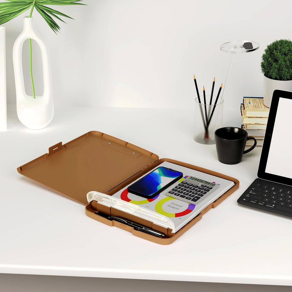 Clipboard with Storage, 8.5 x 11 Clip Board with Pen Holder, Black