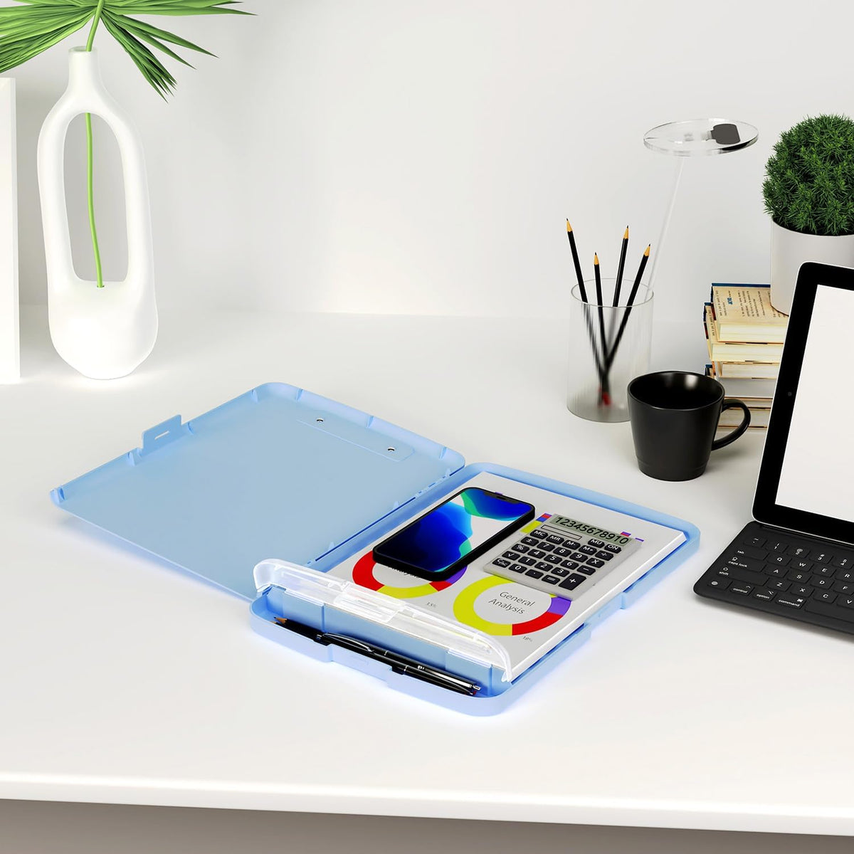 Clipboard with Storage, 8.5 x 11 Clip Board with Pen Holder, Black