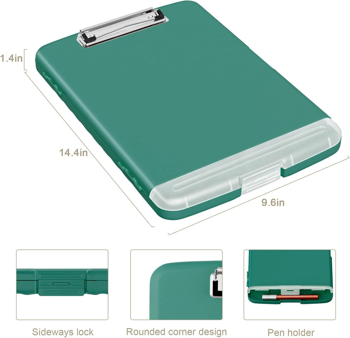 Clipboard with Storage, 8.5 x 11 Clip Board with Pen Holder, Black