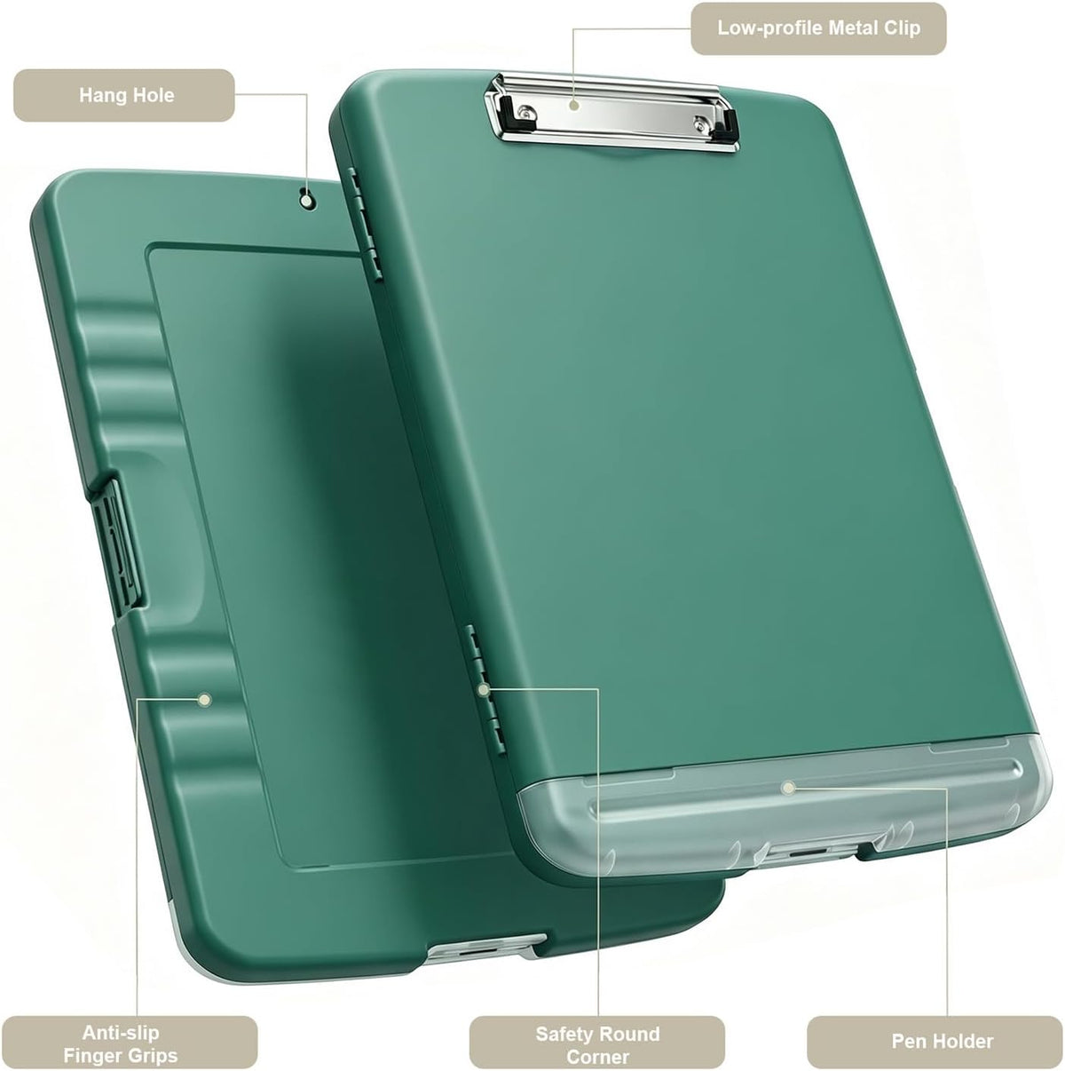 Clipboard with Storage, 8.5 x 11 Clip Board with Pen Holder, Black
