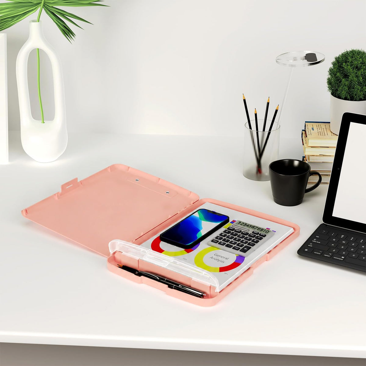 Clipboard with Storage, 8.5 x 11 Clip Board with Pen Holder, Black