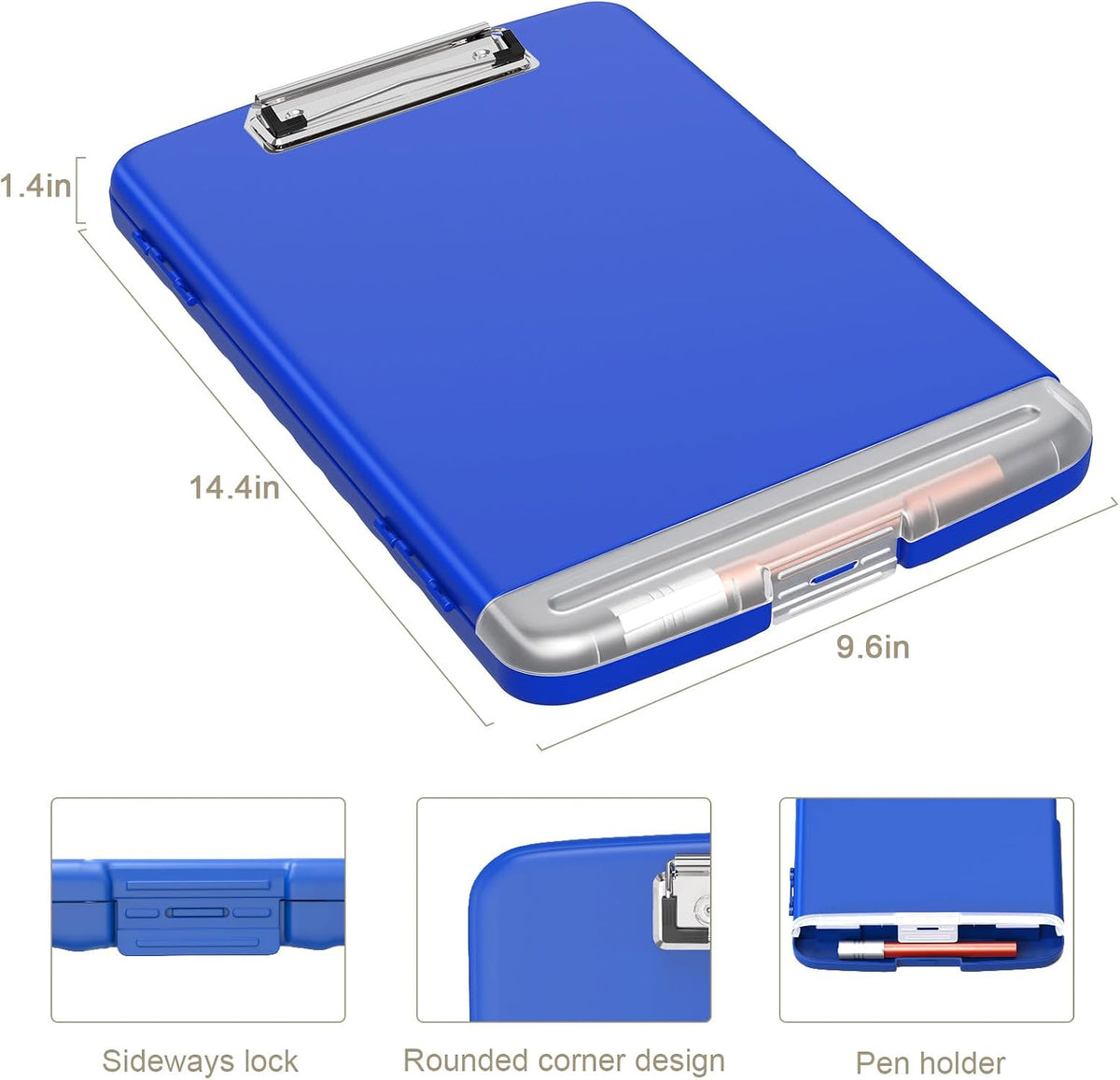 Clipboard with Storage, 8.5 x 11 Clip Board with Pen Holder, Black