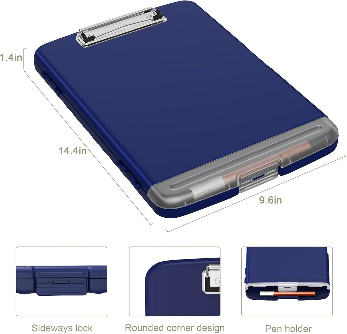 Clipboard with Storage, 8.5 x 11 Clip Board with Pen Holder, Black