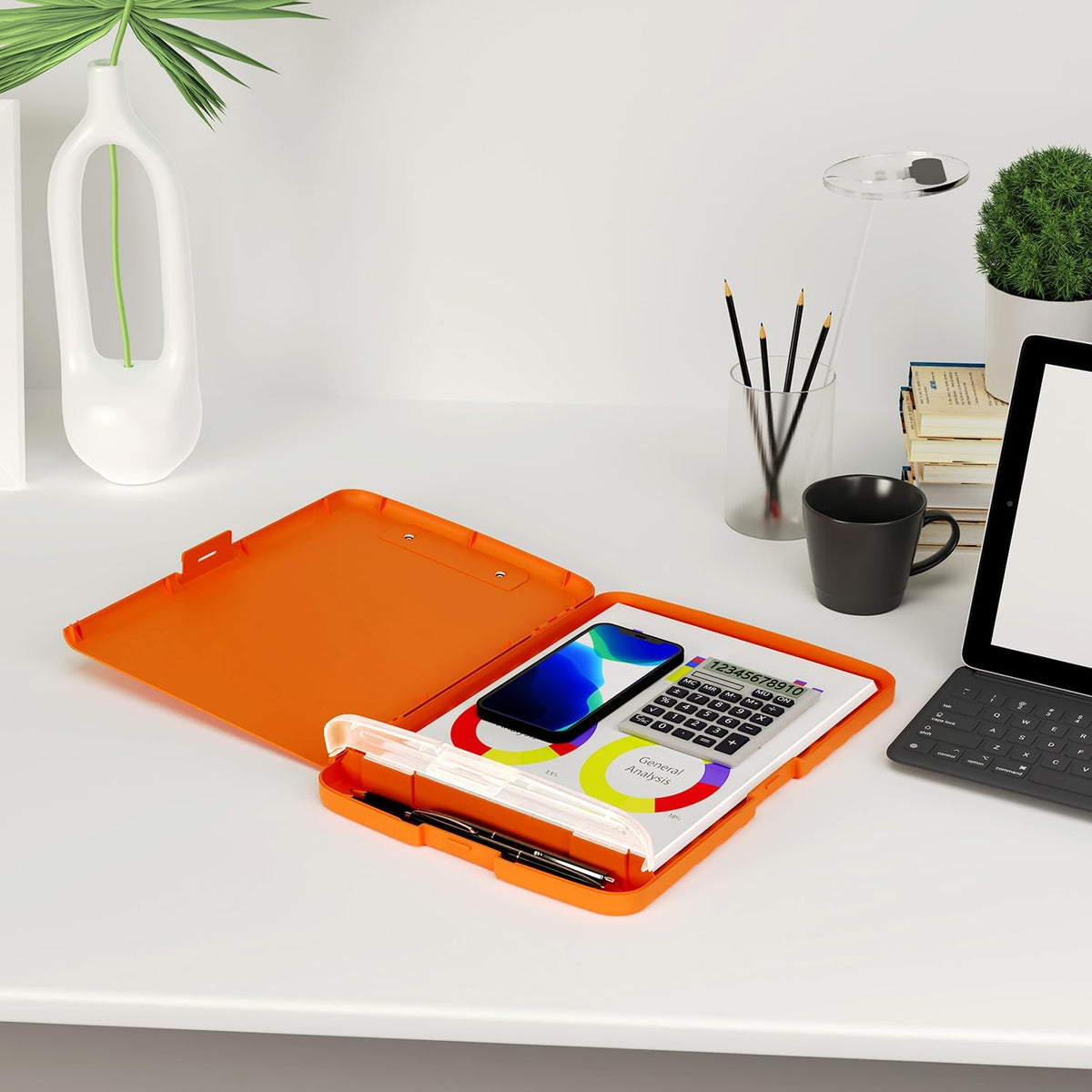 Clipboard with Storage, 8.5 x 11 Clip Board with Pen Holder, Black