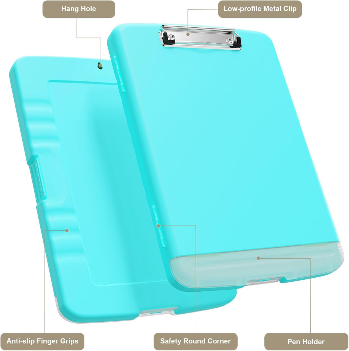 Clipboard with Storage, 8.5 x 11 Clip Board with Pen Holder, Black