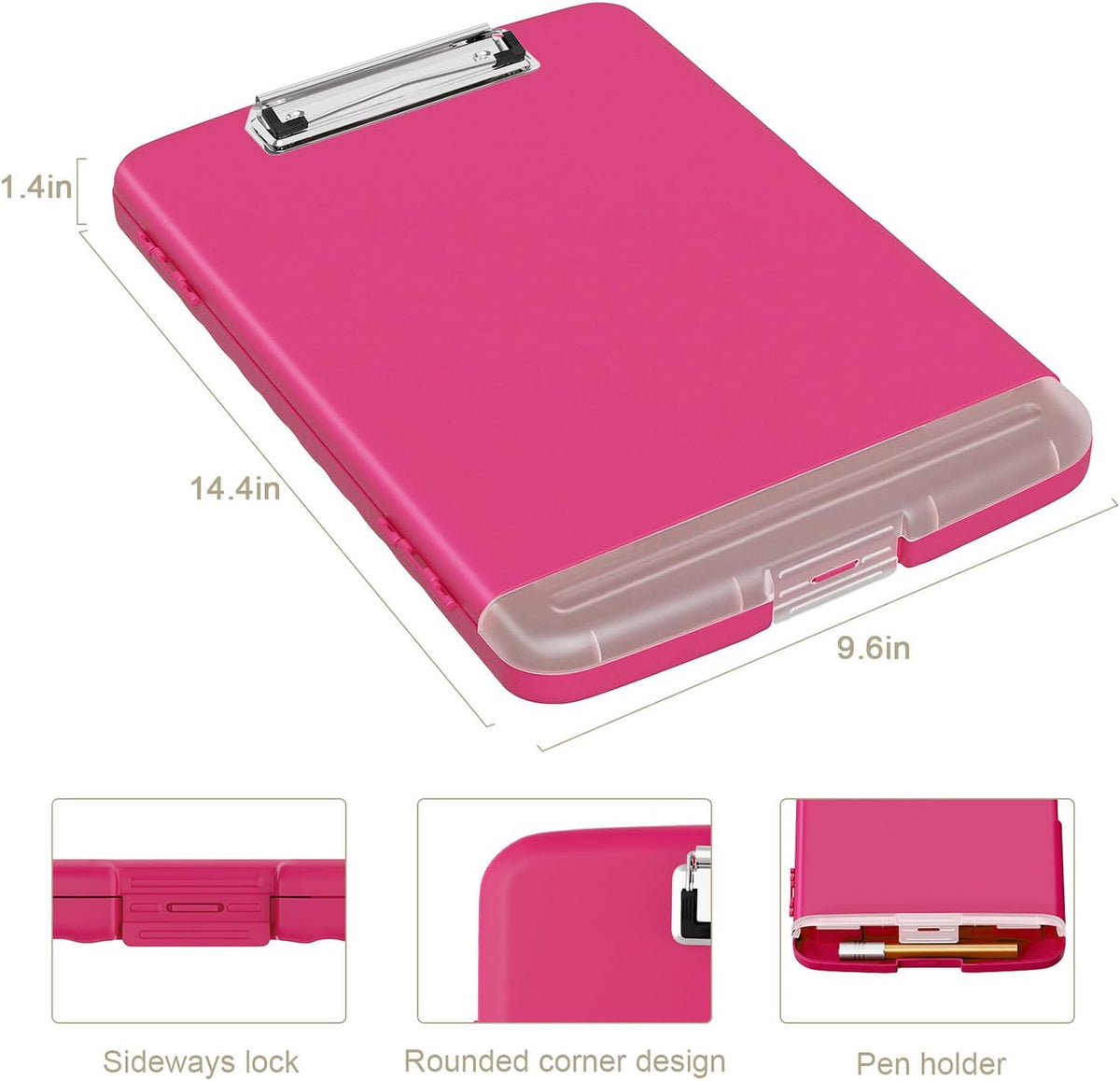 Clipboard with Storage, 8.5 x 11 Clip Board with Pen Holder, Black