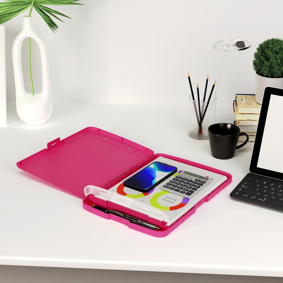 Clipboard with Storage, 8.5 x 11 Clip Board with Pen Holder, Black