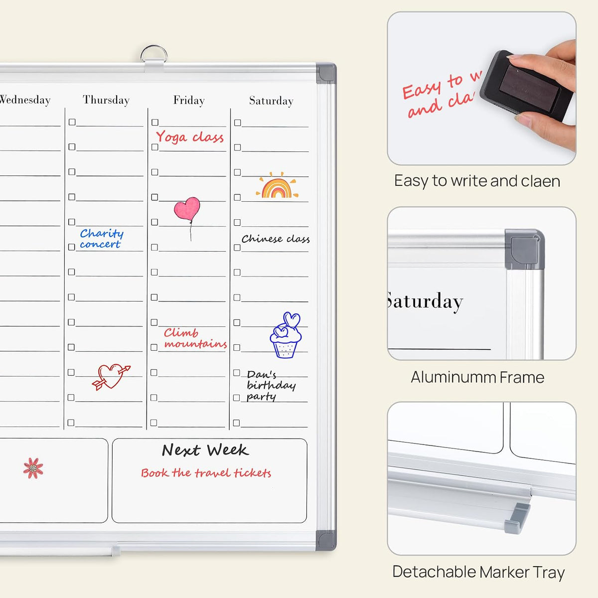 Desktop Weekly Calendar Whiteboard with Stand,16x12 Dry Erase Board