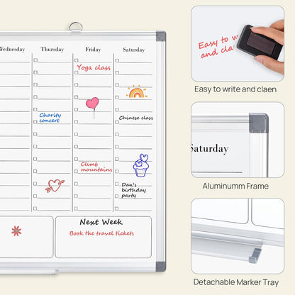 Desktop Weekly Calendar Whiteboard with Stand,16x12 Dry Erase Board