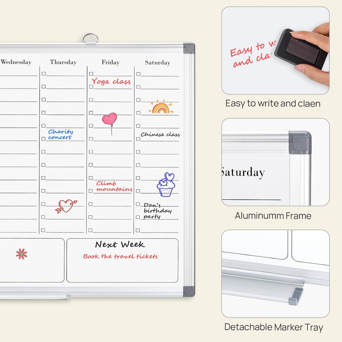 Desktop Weekly Calendar Whiteboard with Stand,16x12 Dry Erase Board