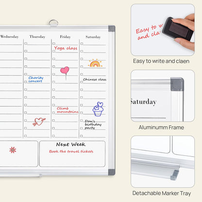 Desktop Weekly Calendar Whiteboard with Stand,16x12 Dry Erase Board
