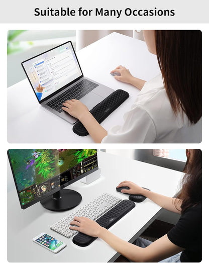 Wrist Rest for Keyboard and Mouse, Computer Ergonomic Wrist Support Pad, Soft Memory Foam Arm Cushion for Desk, Palm Hand Office Laptop Typing