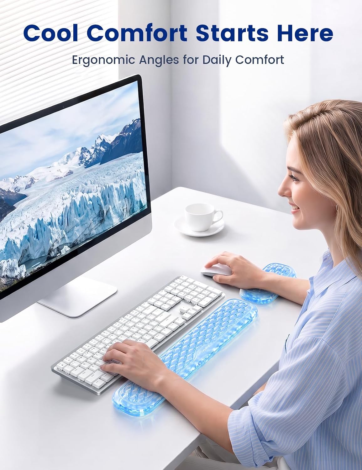 Wrist Rest for Keyboard and Mouse, Computer Ergonomic Wrist Support Pad, Soft Memory Foam Arm Cushion for Desk, Palm Hand Office Laptop Typing