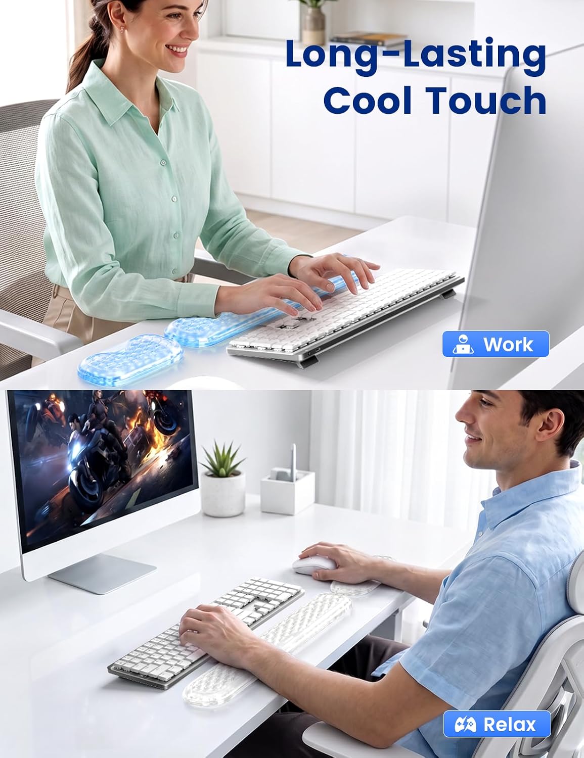 Wrist Rest for Keyboard and Mouse, Computer Ergonomic Wrist Support Pad, Soft Memory Foam Arm Cushion for Desk, Palm Hand Office Laptop Typing