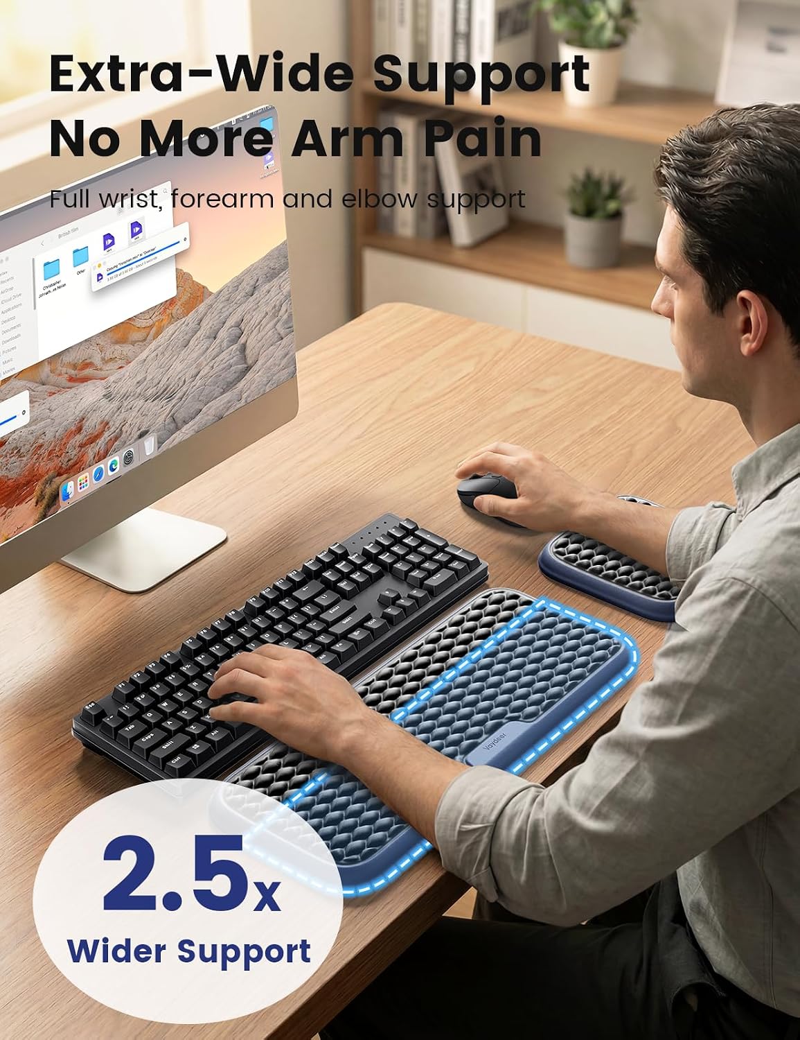 Wrist Rest for Keyboard and Mouse, Computer Ergonomic Wrist Support Pad, Soft Memory Foam Arm Cushion for Desk, Palm Hand Office Laptop Typing