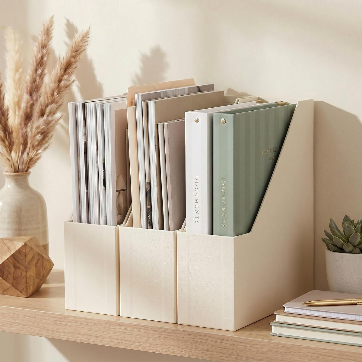 Beautiful Magazine Holder Set Of 3 - Sturdy File Holder for Desk Or Shelves