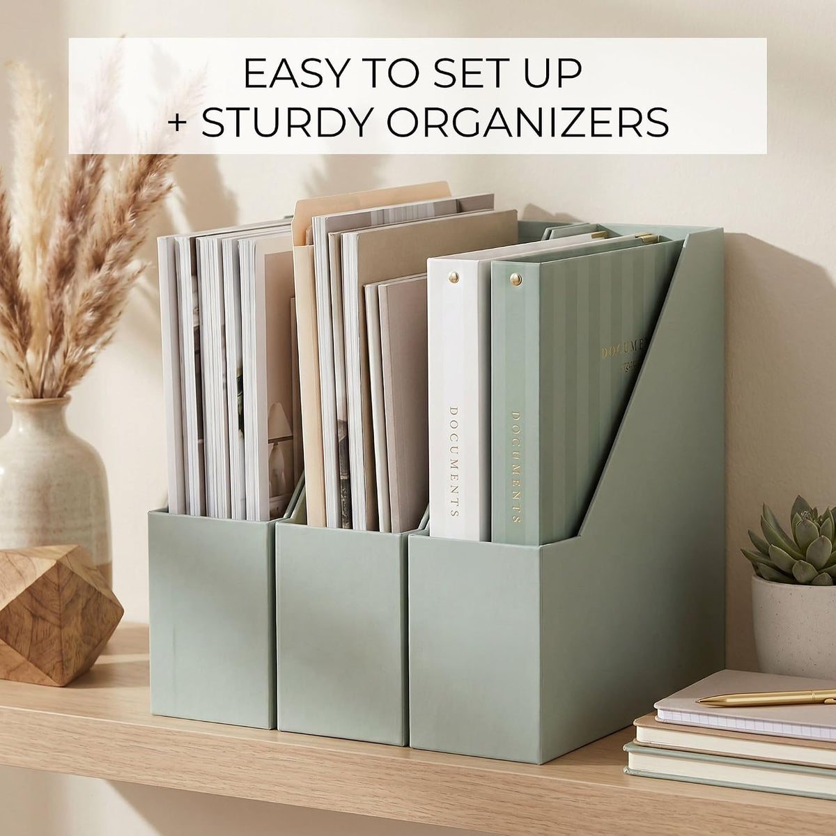 Beautiful Magazine Holder Set Of 3 - Sturdy File Holder for Desk Or Shelves