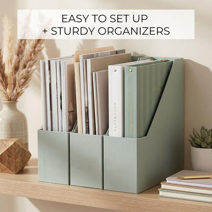 Beautiful Magazine Holder Set Of 3 - Sturdy File Holder for Desk Or Shelves