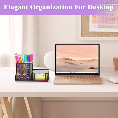 Pen Holder Desk Organizer, Office Supplies Pencil Holder with 3 Compartments, Desk Accessories and Workspace Organizers for Home School Classroom, Black