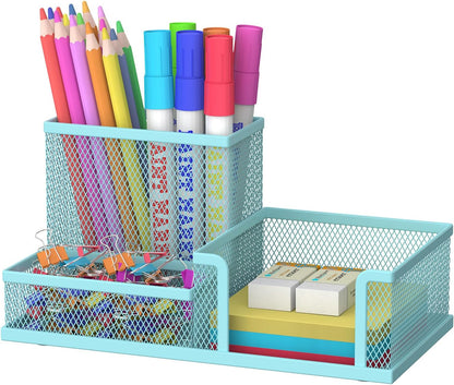 Pen Holder Desk Organizer, Office Supplies Pencil Holder with 3 Compartments, Desk Accessories and Workspace Organizers for Home School Classroom, Black