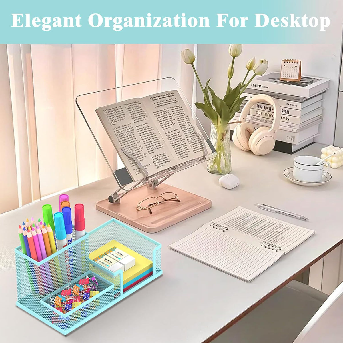 Pen Holder Desk Organizer, Office Supplies Pencil Holder with 3 Compartments, Desk Accessories and Workspace Organizers for Home School Classroom, Black