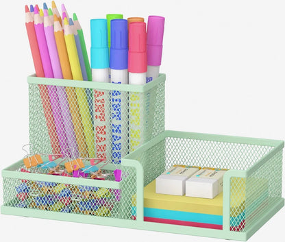 Pen Holder Desk Organizer, Office Supplies Pencil Holder with 3 Compartments, Desk Accessories and Workspace Organizers for Home School Classroom, Black