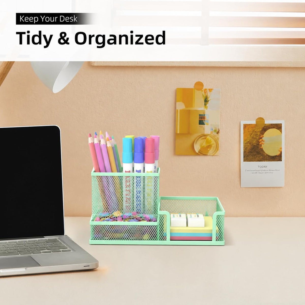 Pen Holder Desk Organizer, Office Supplies Pencil Holder with 3 Compartments, Desk Accessories and Workspace Organizers for Home School Classroom, Black