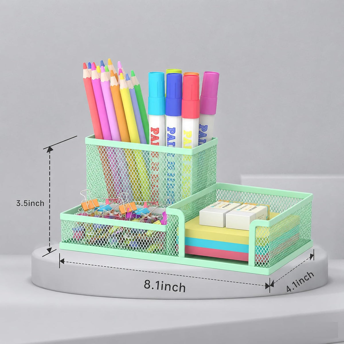Pen Holder Desk Organizer, Office Supplies Pencil Holder with 3 Compartments, Desk Accessories and Workspace Organizers for Home School Classroom, Black