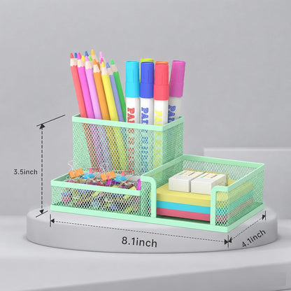 Pen Holder Desk Organizer, Office Supplies Pencil Holder with 3 Compartments, Desk Accessories and Workspace Organizers for Home School Classroom, Black