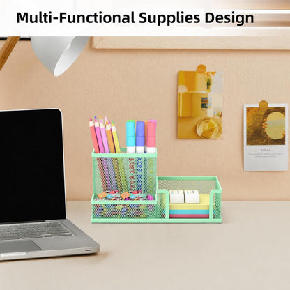 Pen Holder Desk Organizer, Office Supplies Pencil Holder with 3 Compartments, Desk Accessories and Workspace Organizers for Home School Classroom, Black
