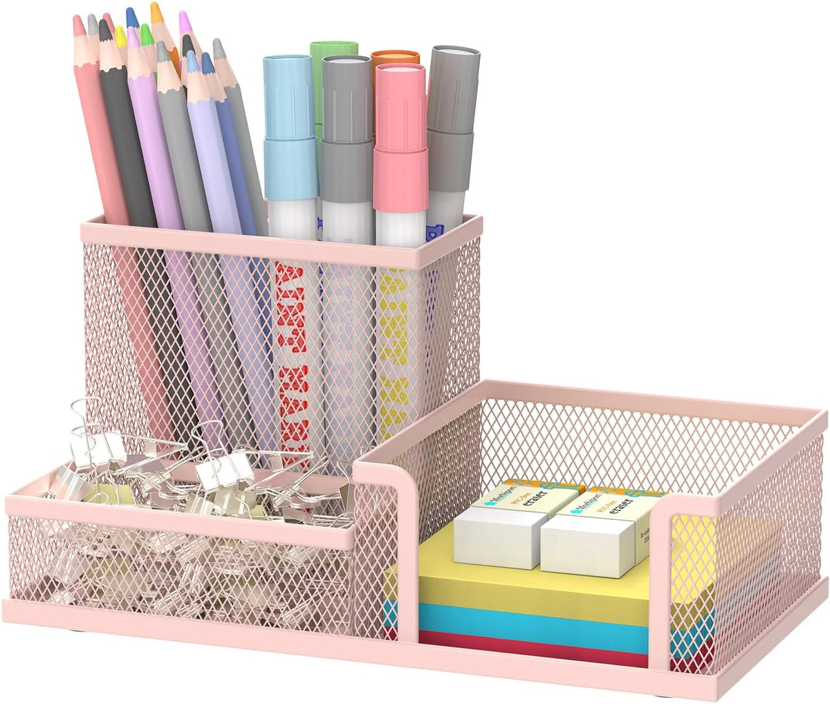 Pen Holder Desk Organizer, Office Supplies Pencil Holder with 3 Compartments, Desk Accessories and Workspace Organizers for Home School Classroom, Black