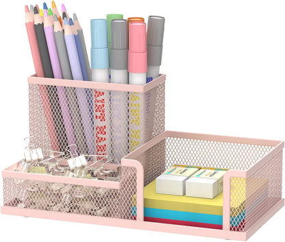Pen Holder Desk Organizer, Office Supplies Pencil Holder with 3 Compartments, Desk Accessories and Workspace Organizers for Home School Classroom, Black
