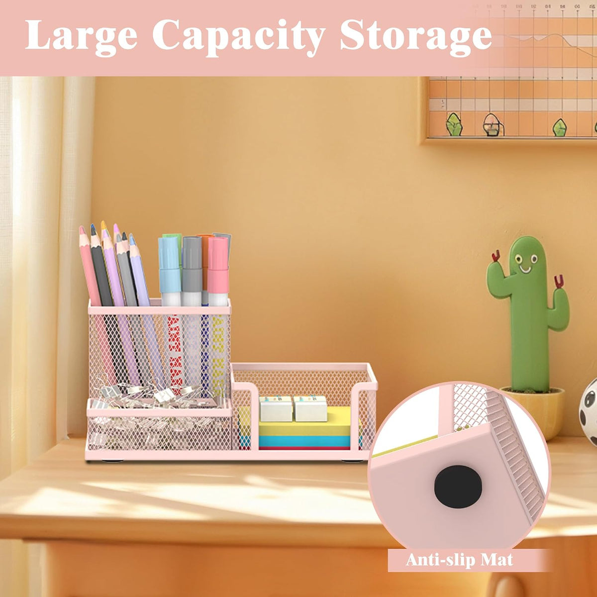 Pen Holder Desk Organizer, Office Supplies Pencil Holder with 3 Compartments, Desk Accessories and Workspace Organizers for Home School Classroom, Black