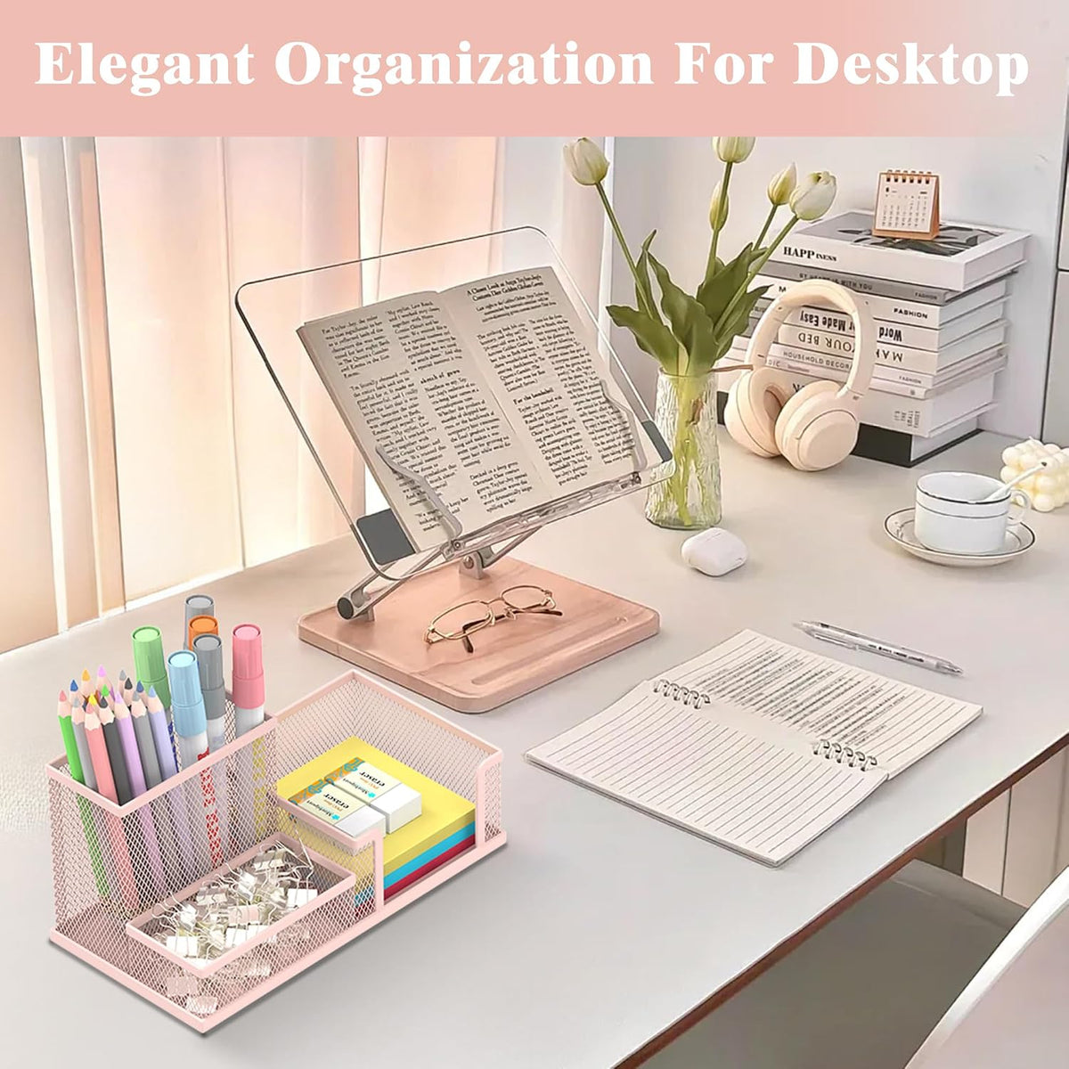 Pen Holder Desk Organizer, Office Supplies Pencil Holder with 3 Compartments, Desk Accessories and Workspace Organizers for Home School Classroom, Black