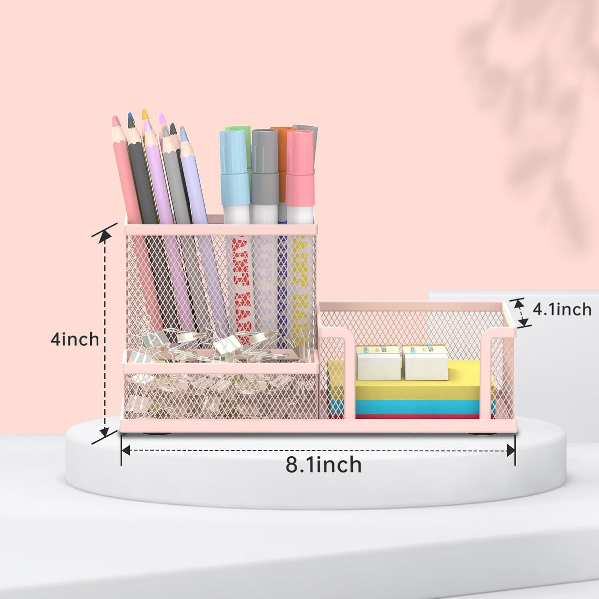 Pen Holder Desk Organizer, Office Supplies Pencil Holder with 3 Compartments, Desk Accessories and Workspace Organizers for Home School Classroom, Black