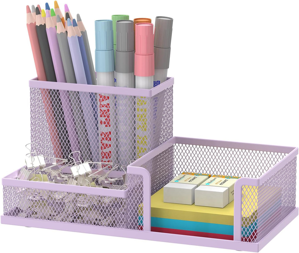 Pen Holder Desk Organizer, Office Supplies Pencil Holder with 3 Compartments, Desk Accessories and Workspace Organizers for Home School Classroom, Black