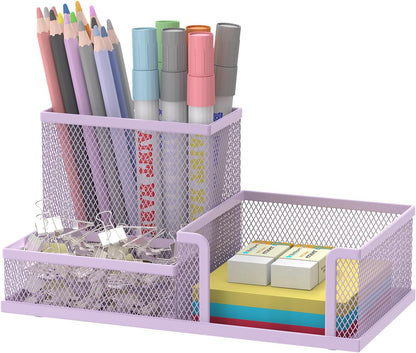 Pen Holder Desk Organizer, Office Supplies Pencil Holder with 3 Compartments, Desk Accessories and Workspace Organizers for Home School Classroom, Black