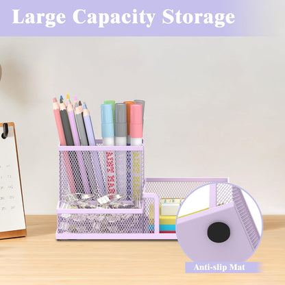 Pen Holder Desk Organizer, Office Supplies Pencil Holder with 3 Compartments, Desk Accessories and Workspace Organizers for Home School Classroom, Black