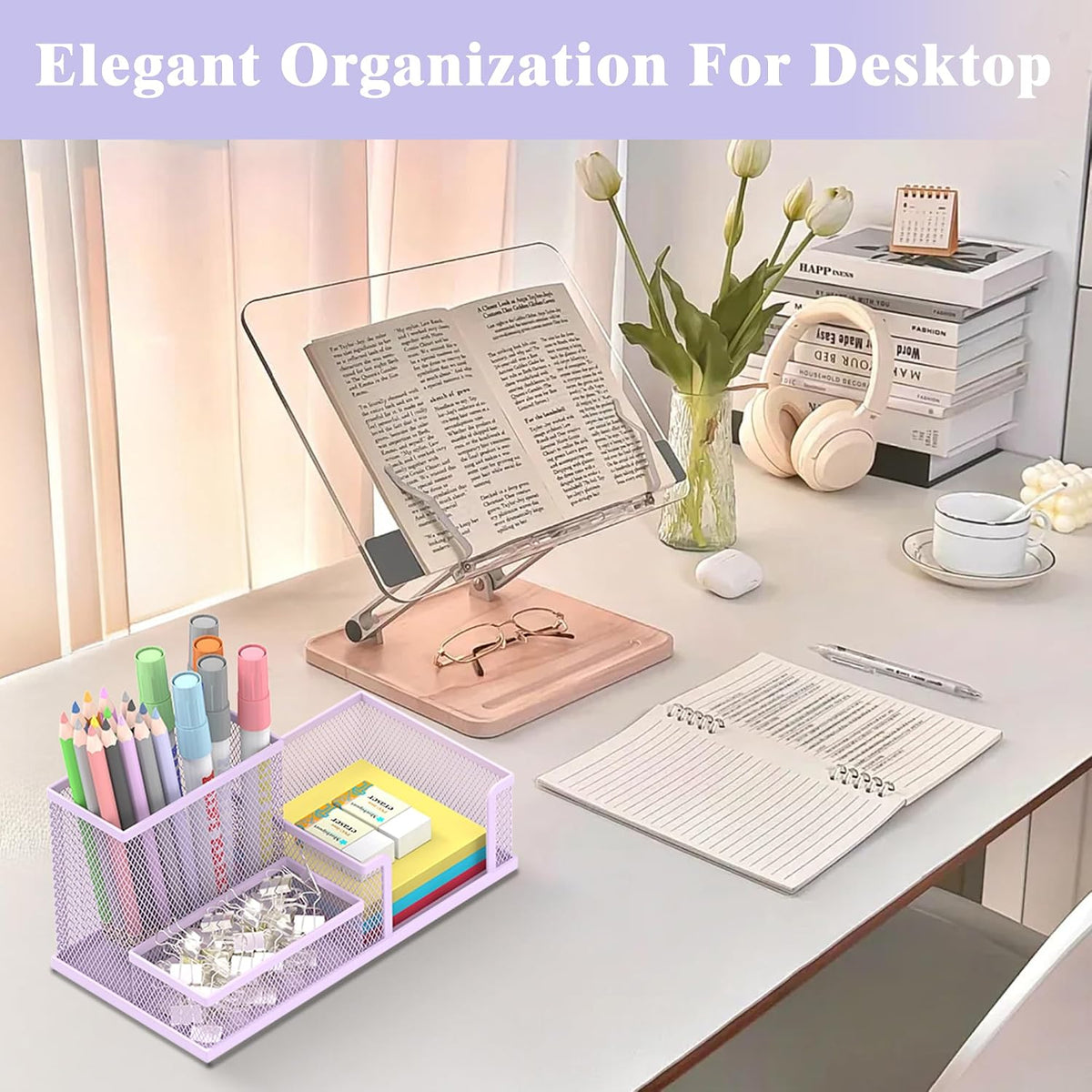 Pen Holder Desk Organizer, Office Supplies Pencil Holder with 3 Compartments, Desk Accessories and Workspace Organizers for Home School Classroom, Black