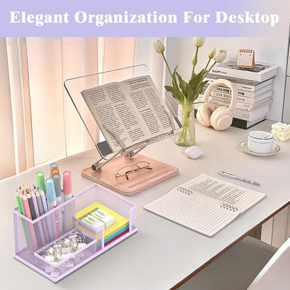 Pen Holder Desk Organizer, Office Supplies Pencil Holder with 3 Compartments, Desk Accessories and Workspace Organizers for Home School Classroom, Black