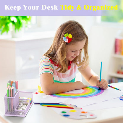 Pen Holder Desk Organizer, Office Supplies Pencil Holder with 3 Compartments, Desk Accessories and Workspace Organizers for Home School Classroom, Black