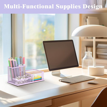 Pen Holder Desk Organizer, Office Supplies Pencil Holder with 3 Compartments, Desk Accessories and Workspace Organizers for Home School Classroom, Black