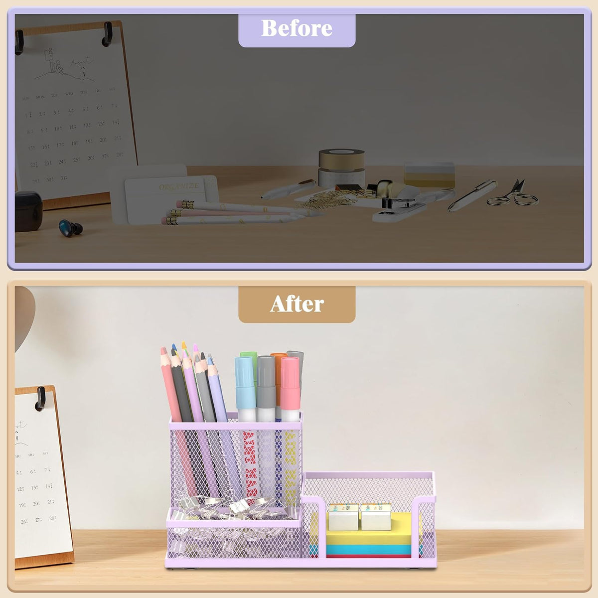 Pen Holder Desk Organizer, Office Supplies Pencil Holder with 3 Compartments, Desk Accessories and Workspace Organizers for Home School Classroom, Black