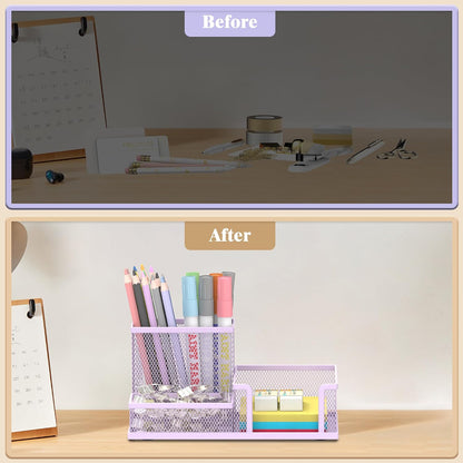 Pen Holder Desk Organizer, Office Supplies Pencil Holder with 3 Compartments, Desk Accessories and Workspace Organizers for Home School Classroom, Black