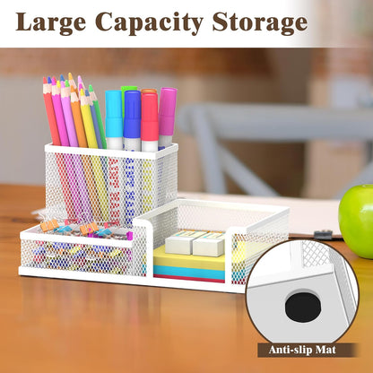 Pen Holder Desk Organizer, Office Supplies Pencil Holder with 3 Compartments, Desk Accessories and Workspace Organizers for Home School Classroom, Black