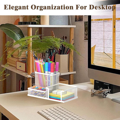 Pen Holder Desk Organizer, Office Supplies Pencil Holder with 3 Compartments, Desk Accessories and Workspace Organizers for Home School Classroom, Black