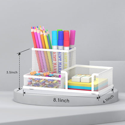 Pen Holder Desk Organizer, Office Supplies Pencil Holder with 3 Compartments, Desk Accessories and Workspace Organizers for Home School Classroom, Black