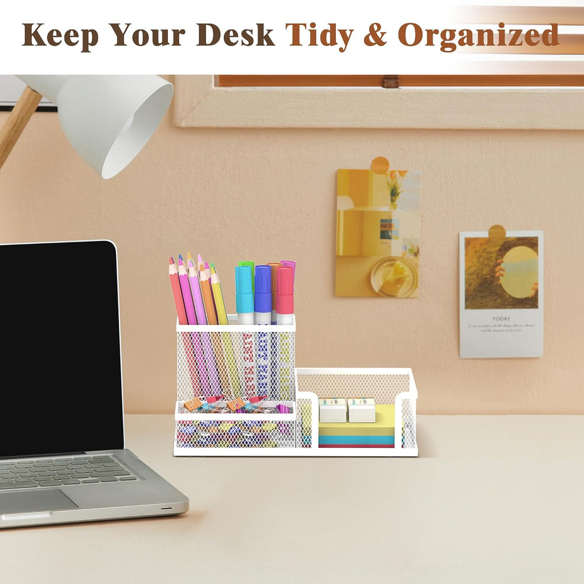 Pen Holder Desk Organizer, Office Supplies Pencil Holder with 3 Compartments, Desk Accessories and Workspace Organizers for Home School Classroom, Black